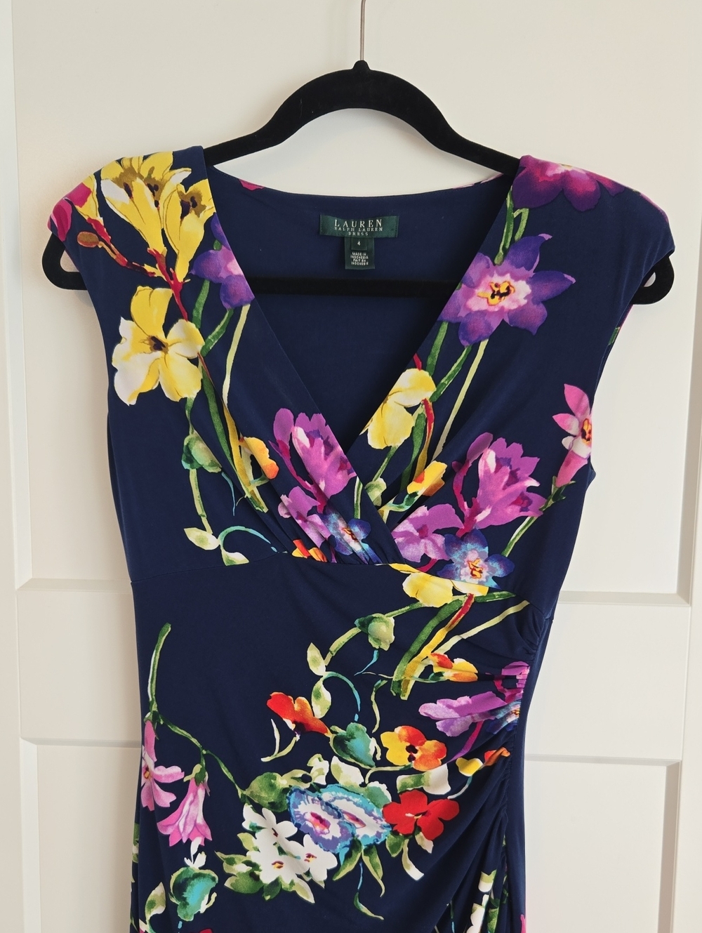 Lauren Ralph Lauren Navy Floral Faux-Wrap Dress-Size 4